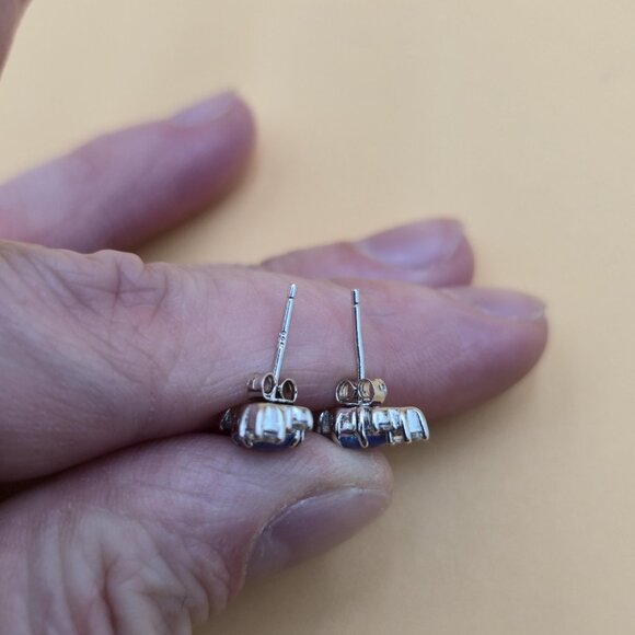 Sterling Silver Round Blue Opal And CZ Stud Earrings A5385 - Picture 5 of 8